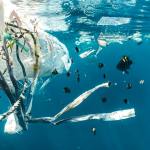 Plastic garbage floating in ocean