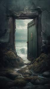 ai generated, ocean, door