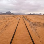 a train track in the middle of a desert