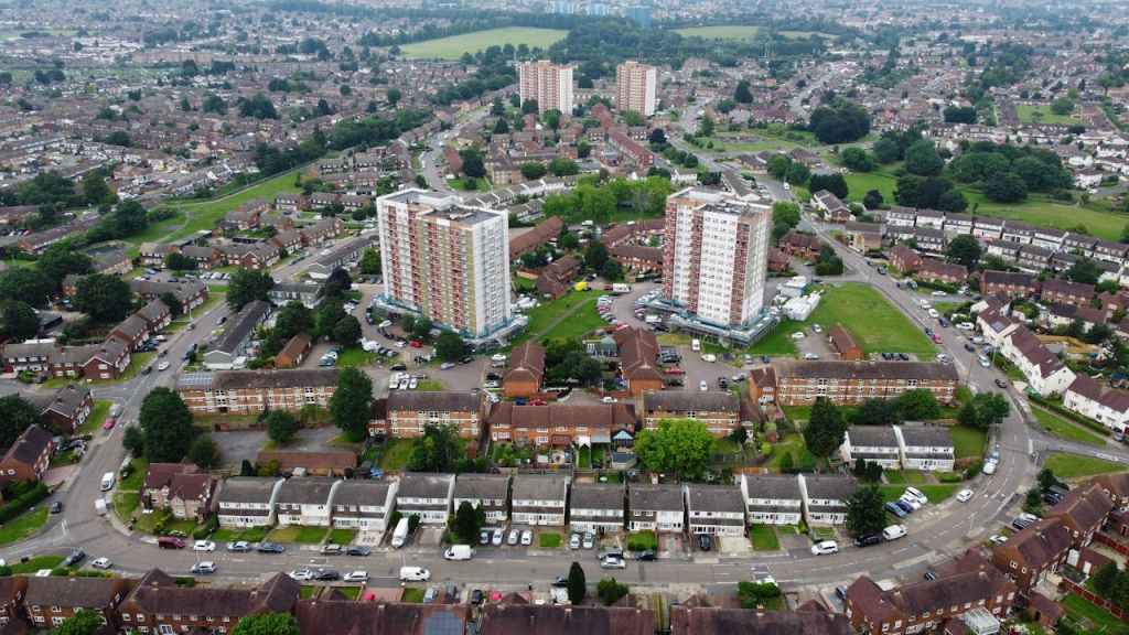 Aerial view of apartment buildings in Luton Beds from Pexels